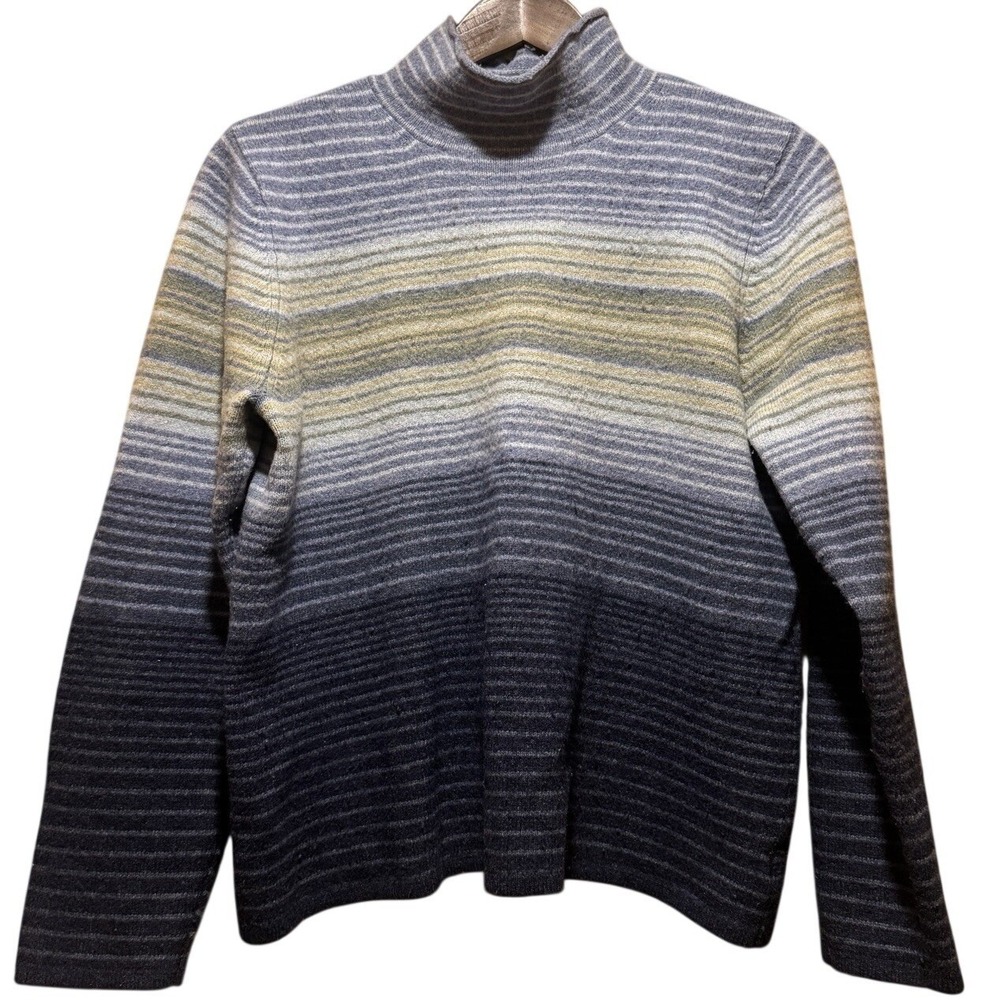 VTG EDDIE BAUER Blue & Green Stripe Lamb Wool Sweater Made In‎ UK Women Small S